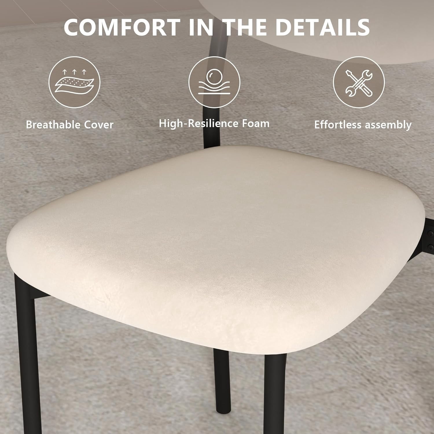 Upholstered Dining Chairs Set of 6, Stackable Modern Dining Room Chairs, Kitchen Chairs w/Soft Velvet Backrest & Sturdy Metal Legs ,Cream Beige