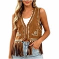 thumbnail image 2 of Vmvidoty Women's Fringe Vest Open Front Western Outfits Floral Faux Suede Tassel Cardigan Brown S, 2 of 9