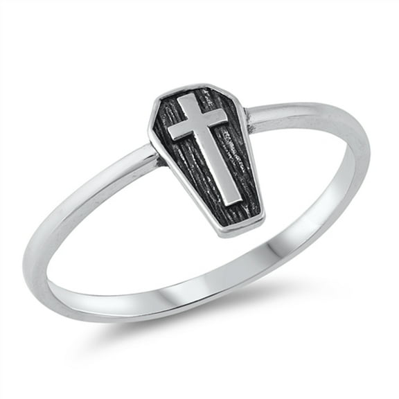 Gothic Coffin Cross Ring .925 Sterling Silver Band Jewelry Female Male Unisex Size 4