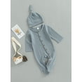 thumbnail image 4 of Baby Boys's Girl's Romper Set, 3M 6M Round Neck Long Sleeve Button-Down Ribbed Feet Wrap Jumpsuit + Hat, 4 of 9