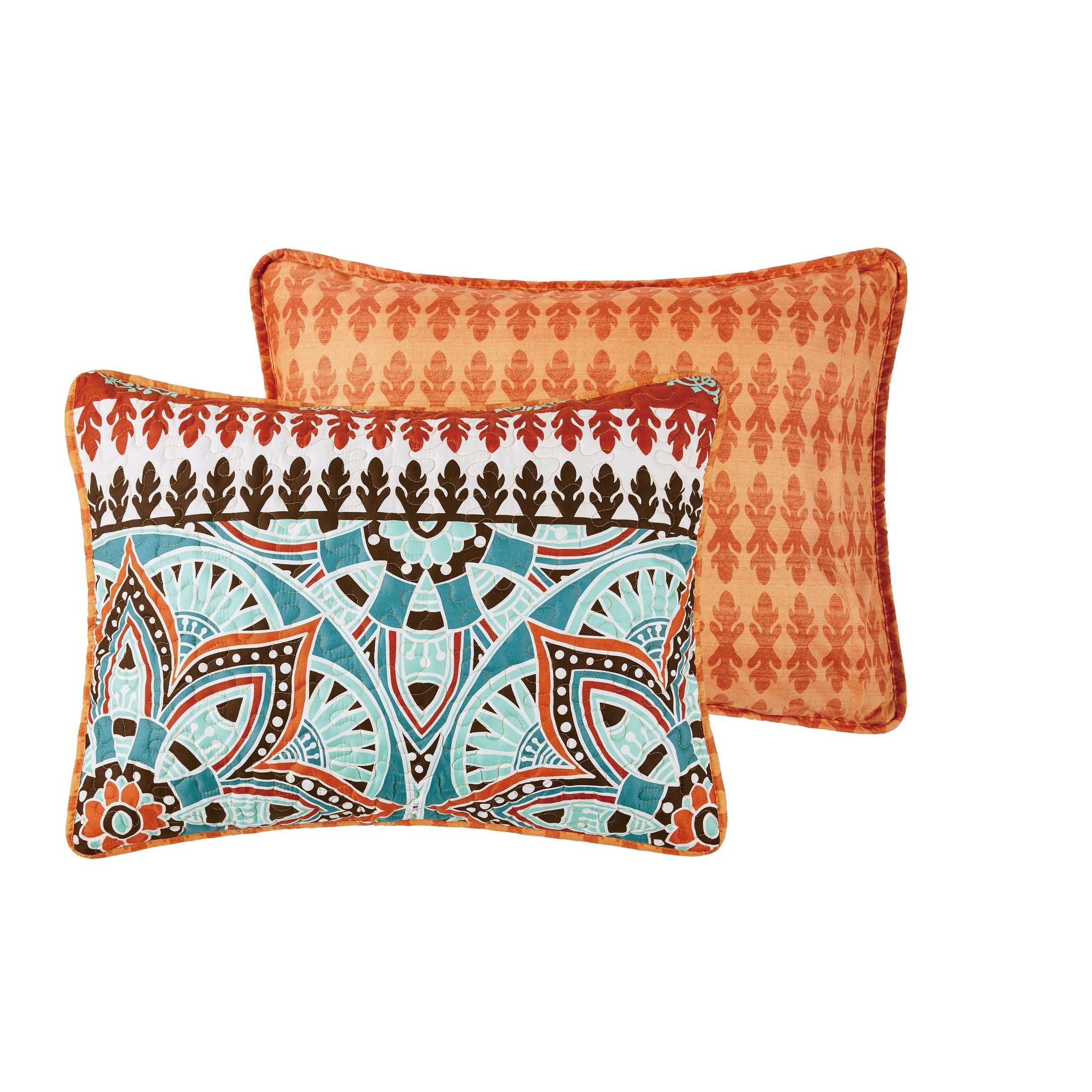 VCNY Home Ezra 5-Piece Orange Medallion Reversible Quilt Set, Full/Queen