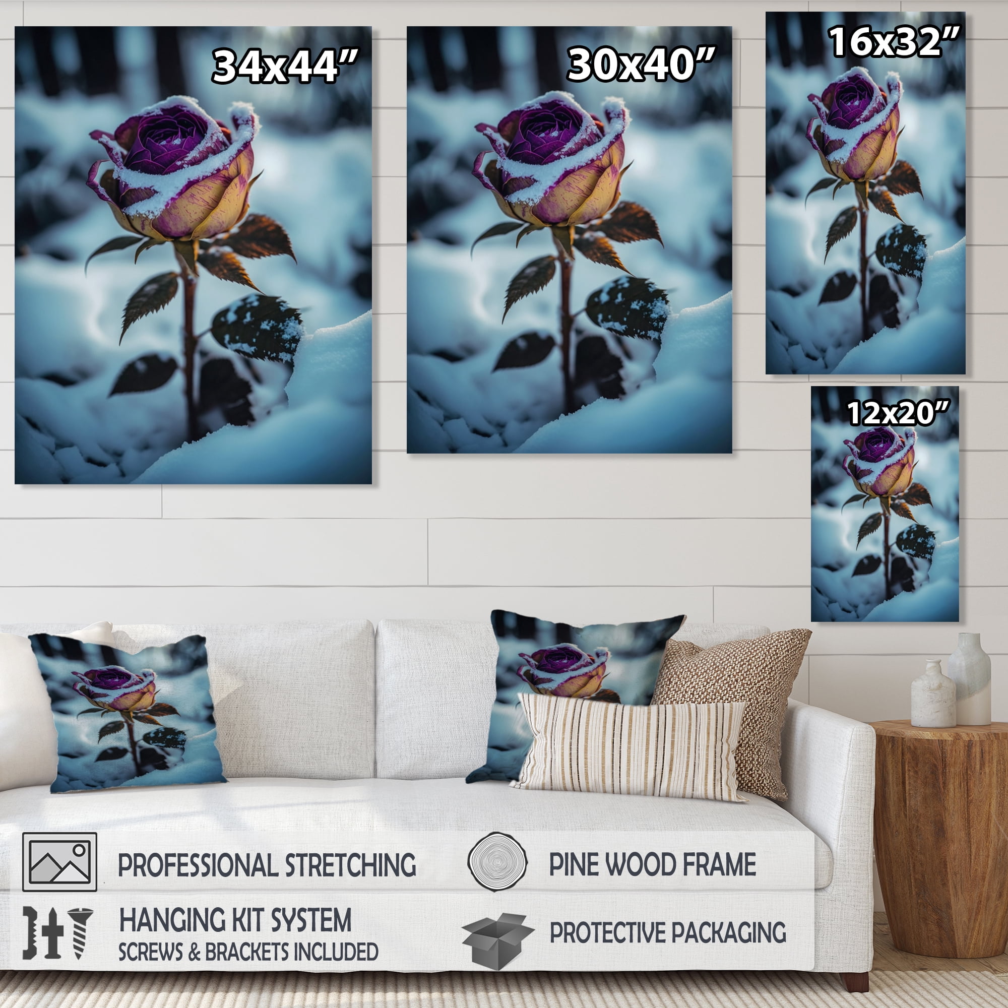 Designart A Blooming Purple Rose Flower In Winter I Canvas Wall Art