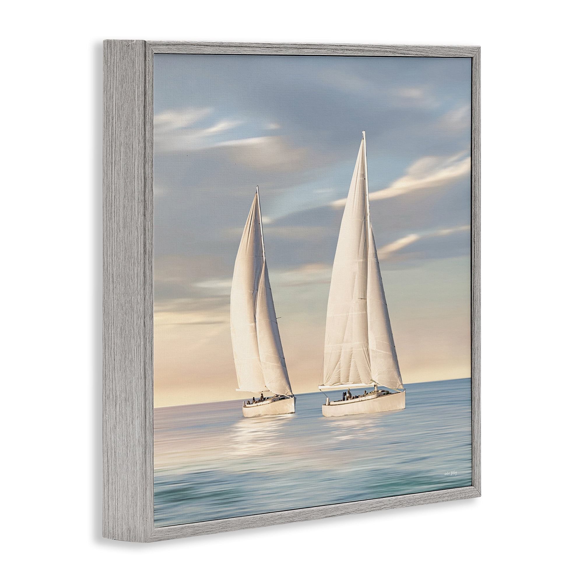 Stupell Industries Two Mighty Sailboats Transportation Painting Gray Framed Art Print Wall Art, 17 x 17