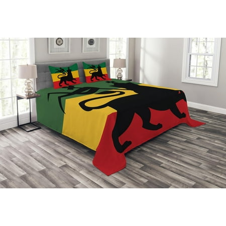 Rasta Bedspread Set Rastafarian Flag With Judah Lion Reggae Music