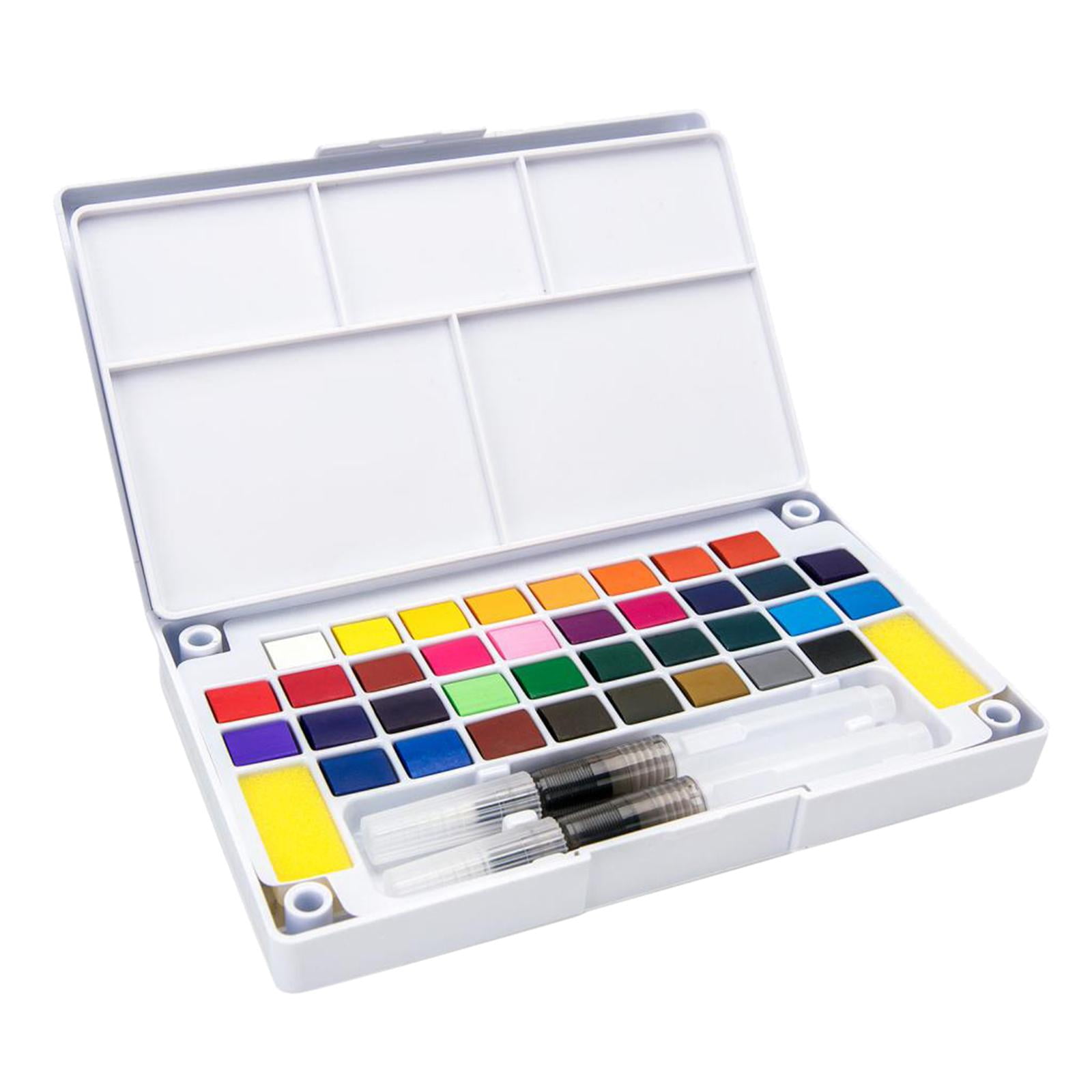 Portable Watercolour Set Travel Solid Watercolour 24 colors with 2Pcs water brushes for Supplies Students Draw Painting Outdoor