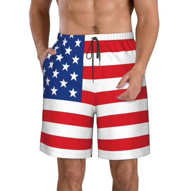 Balery America Flags3 Traje de Baño Estilo Hawaiano para Hombre, Shorts de Secado Rápido con Bolsillos-Large