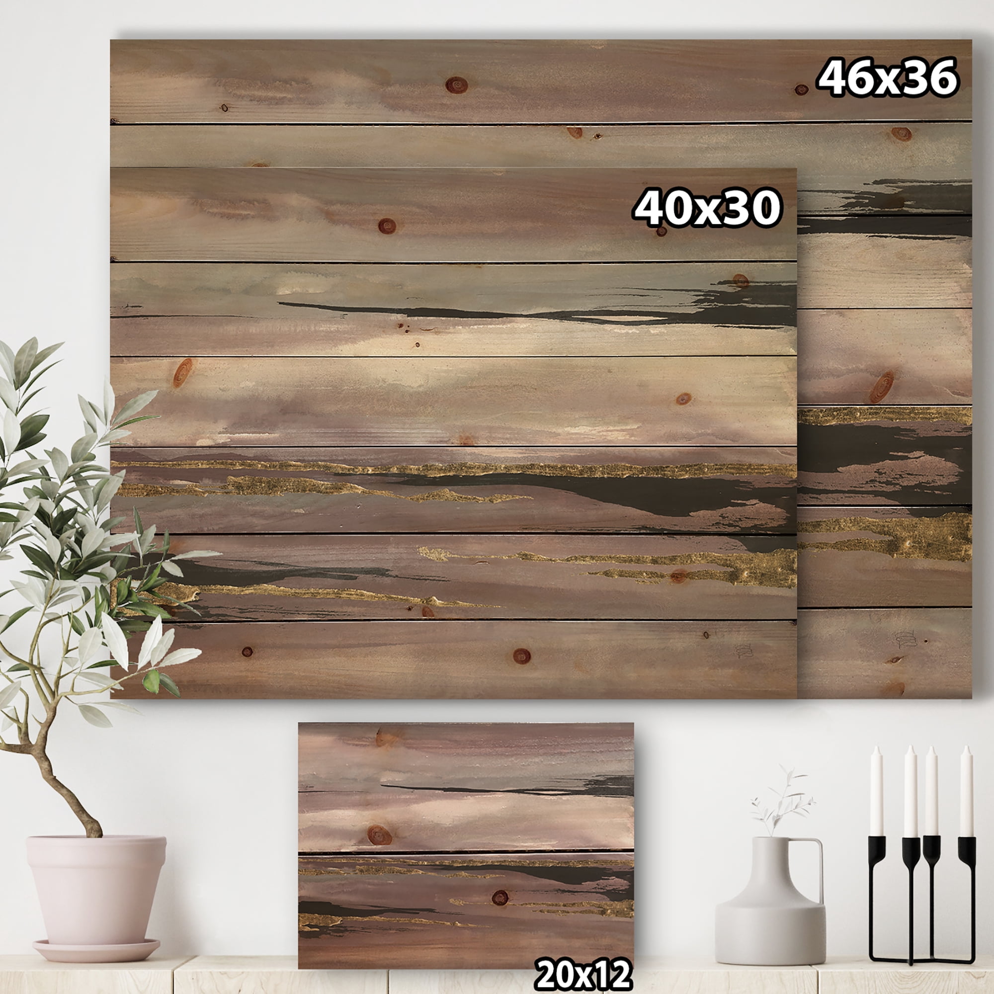 Designart 'Fractal Purple Glam Storm III' Glam & Shabby Chic Print on Natural Pine Wood