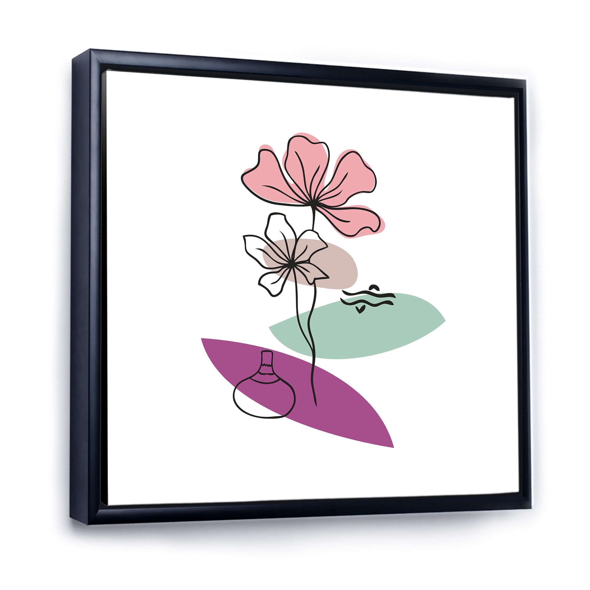 Designart 'Abstract Flowers Plants With Elementary Shapes IV' Modern Framed Canvas Wall Art Print