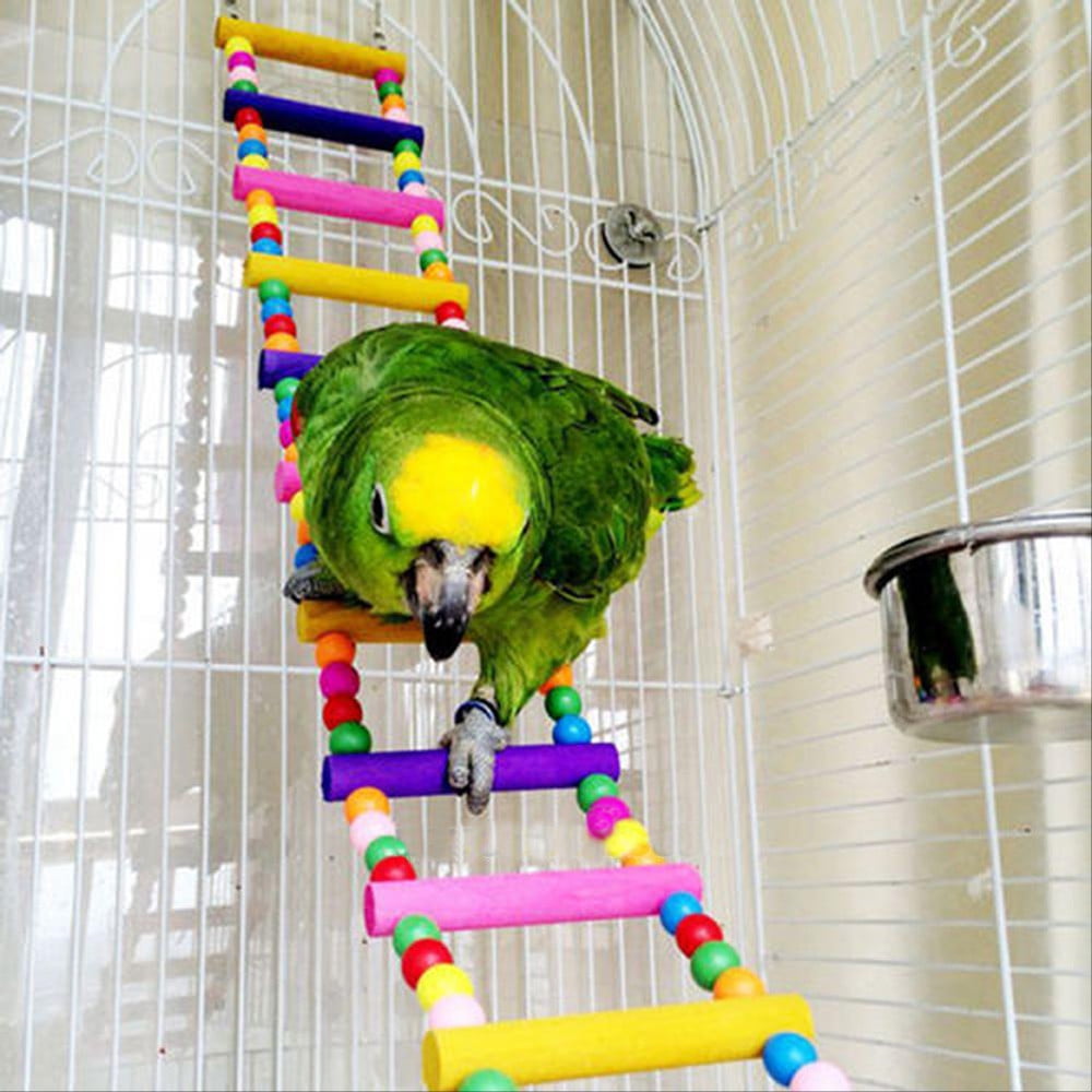 Bird Swing Wooden Bridge Ladder Climb Cockatiel Parakeet Budgie Parrot Pet Toy H 