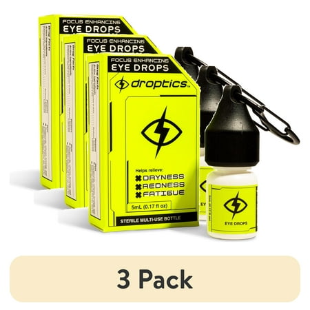 (3 pack) Droptics Extra Strength Redness Relief Eye Drops, Moisturizing Relief for Dry and Tired Eyes, 5ml (0.17 fl oz)