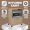 thumbnail image 6 of SSyao Microwave Cabinet with Storage and Upper Pull Out Shelf - 2 Door Cabinet Kitchen Storage Cart - Laminate Wood Kitchen Cart with Lockable Castors Wheels - Beech, 6 of 7