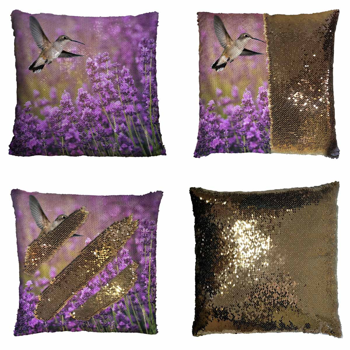 YUSDECOR Hummingbird lavender flowers Reversible Mermaid Cushion Cover Home Decor Sequin Pillow Case Size 20x20 inches Walmart