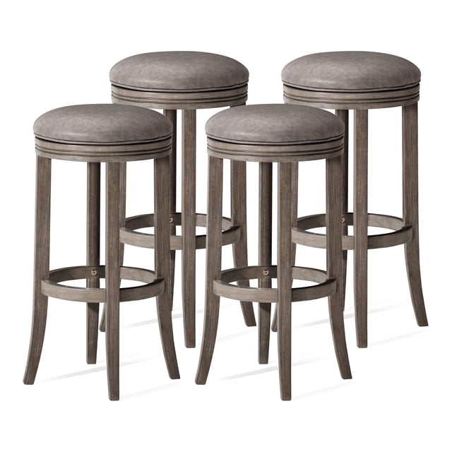 Maven Lane Tabouret de Bar Eva, Chêne Récupéré avec Cuir Vegan Ronan Stone, Ensemble de 4