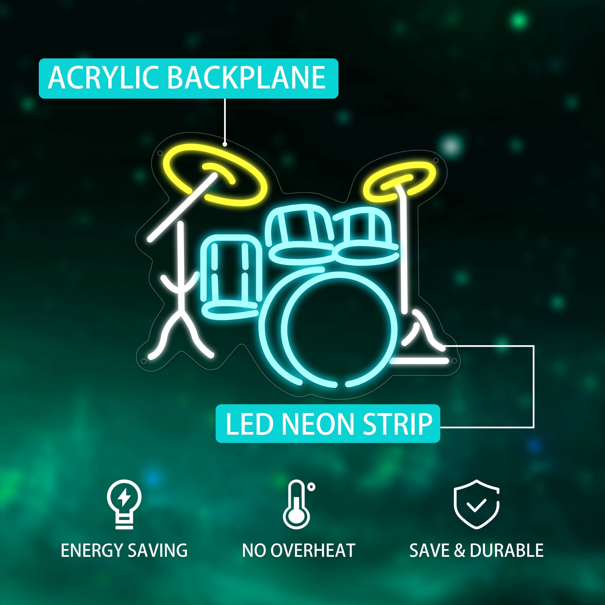 Drum set Neon Sign for Wall Decor,Kids USB Powered Drum set Led Sign, Reusable Drum set Light Up Sign for Boys and Girls, Light Up Sign for Bedroom and Livingroom