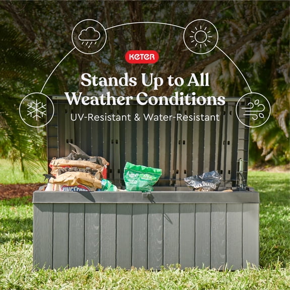 Keter Darwin 100 Gallon Large Resin Deck Box for Patio Outdoor Storage, Grey
