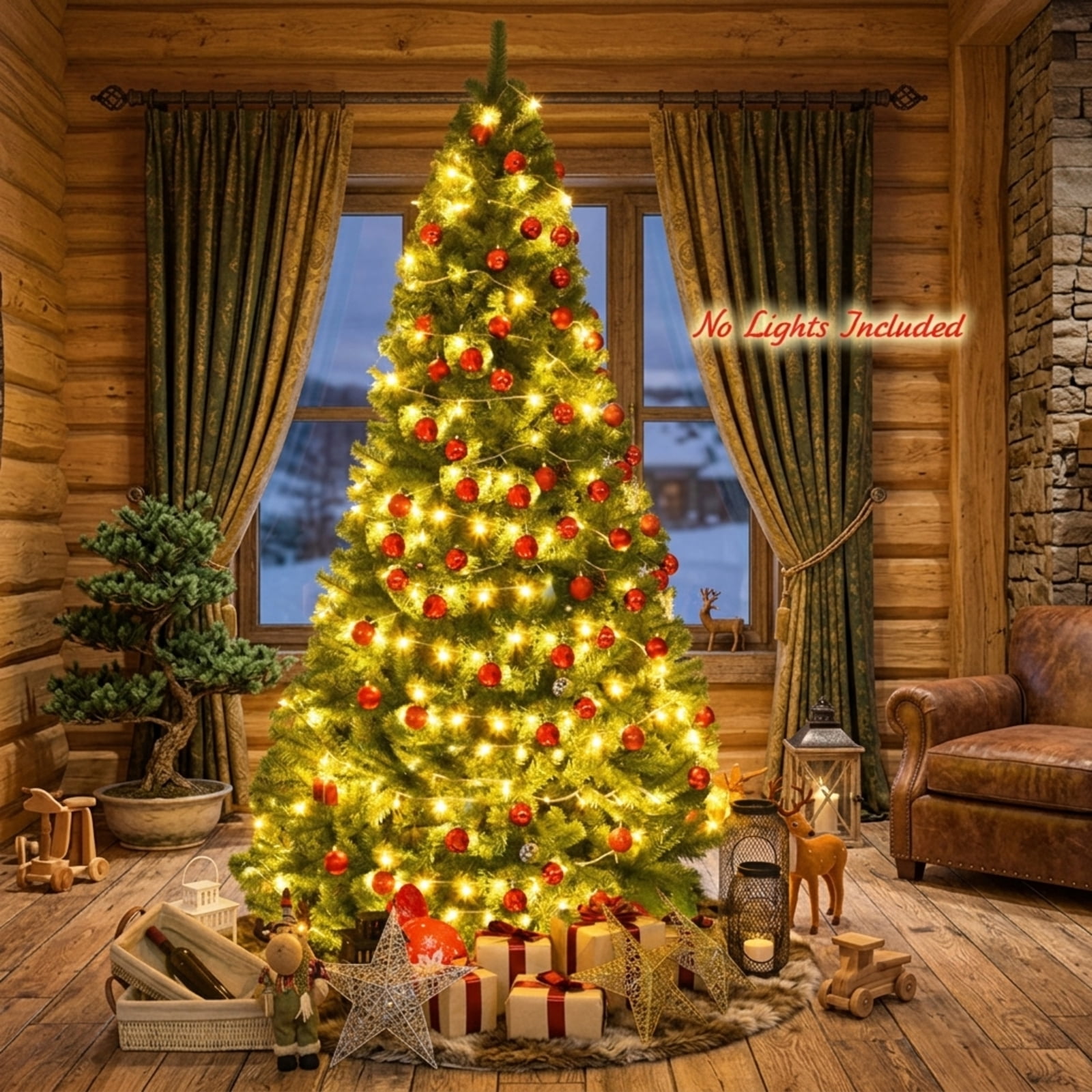 RUIE, 9 ft, Artificial Christmas Tree, with Metal Stand, 2132 Branch Tips, Green Holiday Xmas Tree for Indoor Home Office Decoration