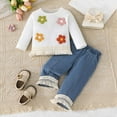 thumbnail image 5 of Bysome Toddler Girls Outfit Set Adorable Floral Long Sleeve Top With Denim Fringe Pants 2 Piece Baby Cute Casual Playwear Long Sleeve Crew Neck Girl 2 Pieces Clothes Set White Size 9-12 Months, 5 of 9