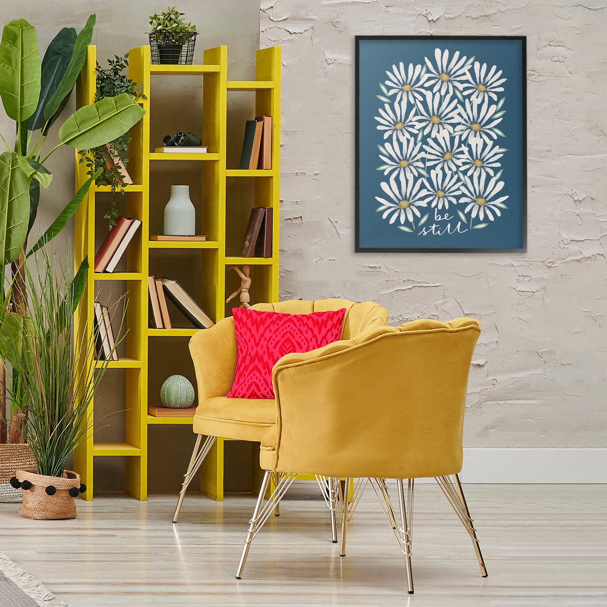 Stupell Industries Be Still Daisy Pattern Botanical & Floral Painting Black Framed Art Print Wall Art, 24 x 30
