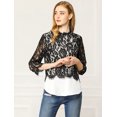 thumbnail image 3 of Blusa Transparente Cuello Con Volantes Top Ribete Floral De Encaje Para Mujeres Negro S Unique Bargains Blusa, 3 of 6