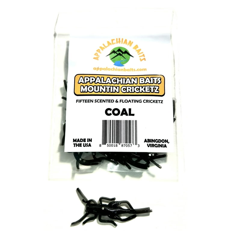 Appalachian Baits Coal Mountin Cricketz - 1 3/4" Scented Soft Floating Fishing Bait For Trout, Steelhead & Panfish (15 Count)