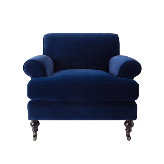 Jennifer Taylor Home Alana 38" Lawson Large Living Room Accent Arm Chair with Metal Casters, Navy Blue