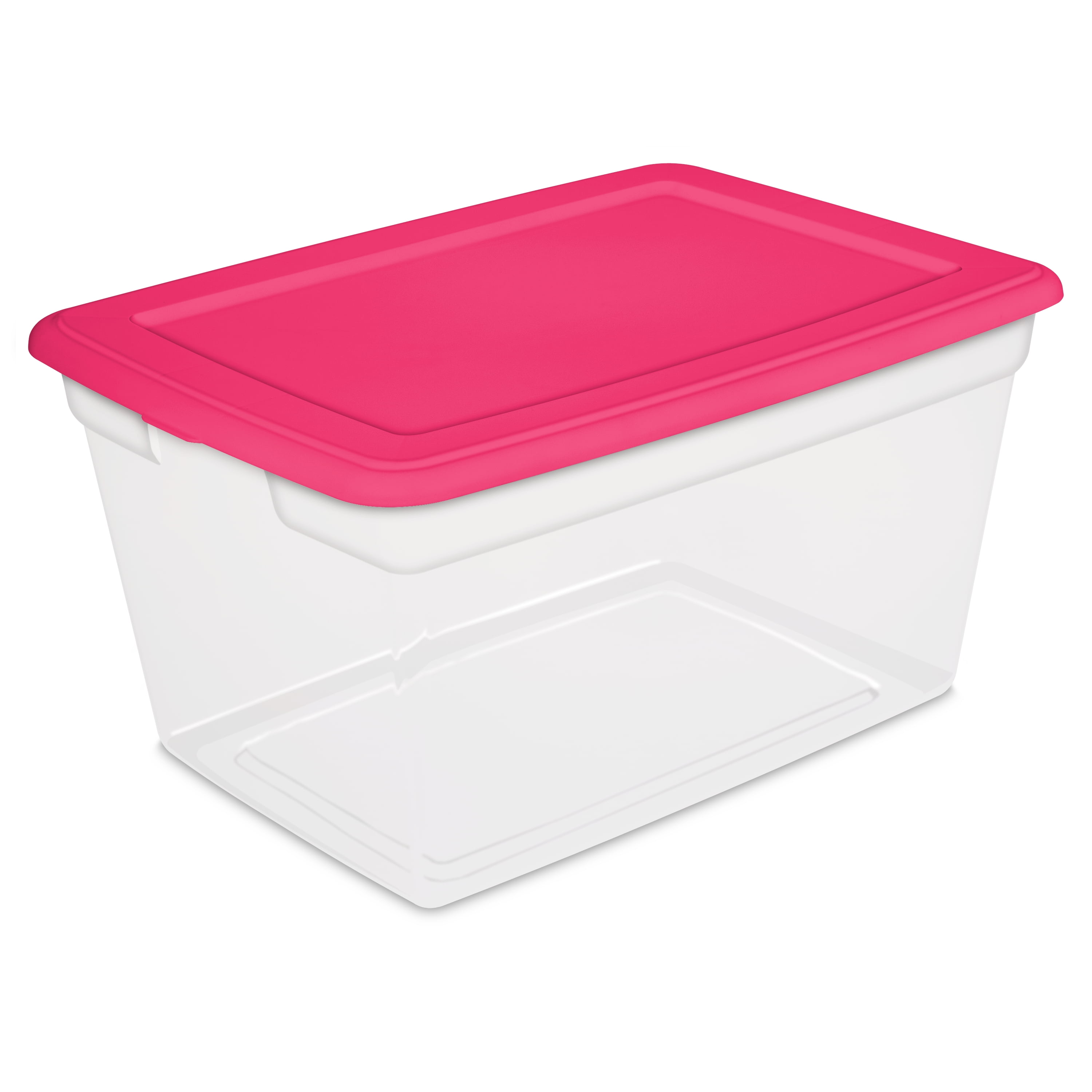 Sterilite 14.5 Gallon Plastic Storage Box, Pink And Clear