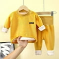 thumbnail image 2 of Odeerbi Toddler Boys Girls Fleece Pajama Sets Fall Winter Thermal Pajamas Kids Long Sleeve Velvet Sleepwear Elastic Waist Long Pants Two-piece Lounge Set Toddler Clothes Yellow, 2 of 4