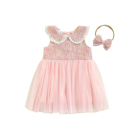 

Bagilaanoe Toddler Baby Girl Dress Sleeveless Peter Pan Collar Tulle Dress Pink Summer Princess Patchwork Midi Dresses