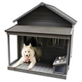 thumbnail image 5 of 44.2"L x 44.6"W Large Wooden Dog House, Waterproof Balcony Doghouse with Asphalt Roof, Large Terrace, Cabin House Style Pet Houses for Indoor, Outdoor, Complimentary a Cleaning Mat, Grey, 5 of 9