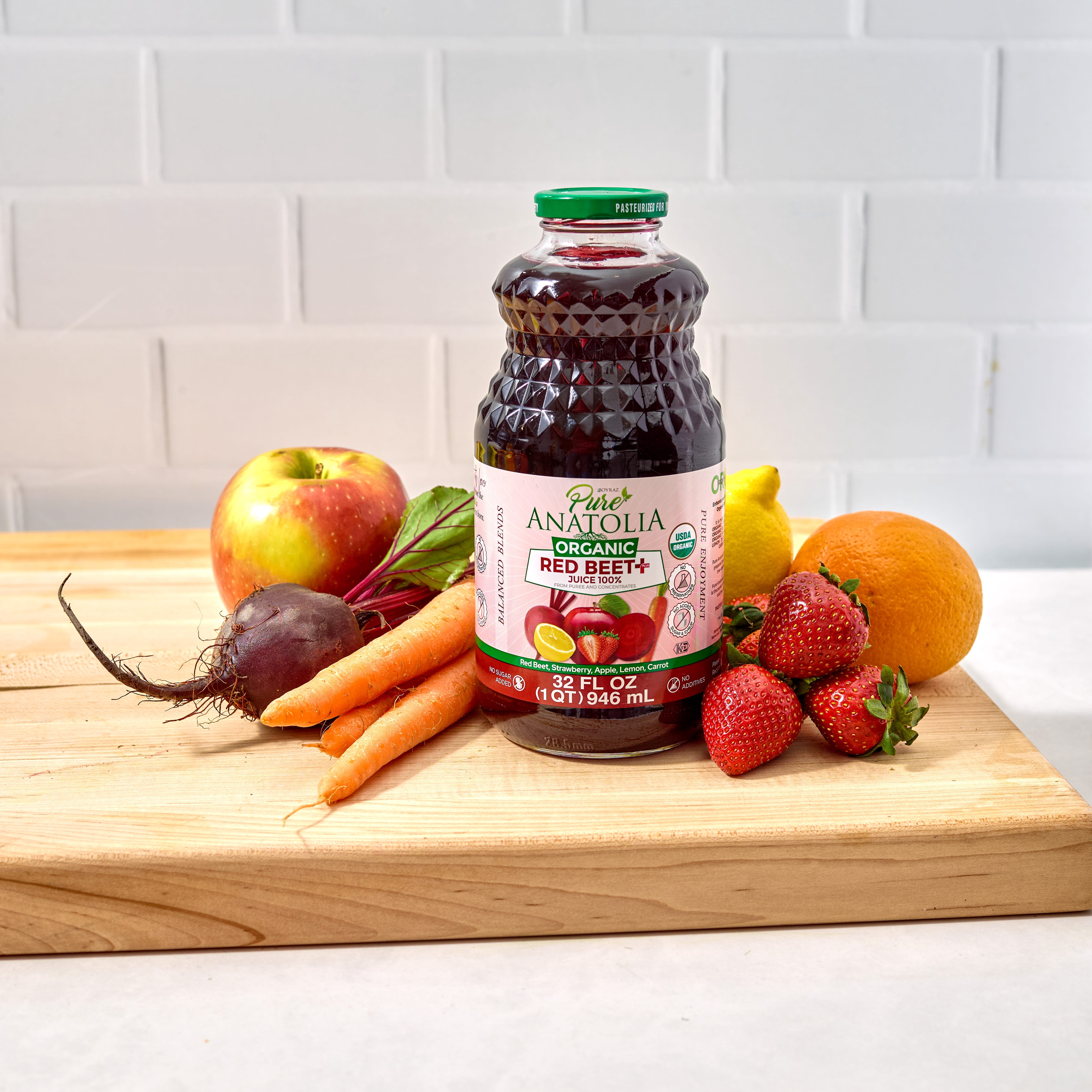 (6 pack) Pure Anatolia Organic Red Beet Juice, 32 fl oz; glass bottle