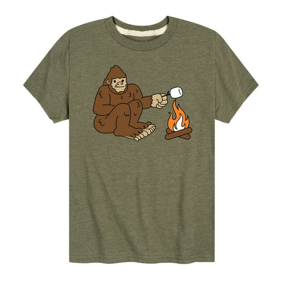 Instant Message - Sasquatch Roasting Marshmallow -Toddler And Youth Short Sleeve Graphic T-Shirt