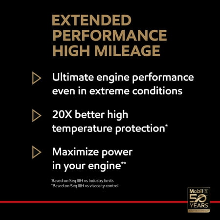 (4 pack) Mobil 1 Extended Performance High Mileage Formula 5W20, 1 qt