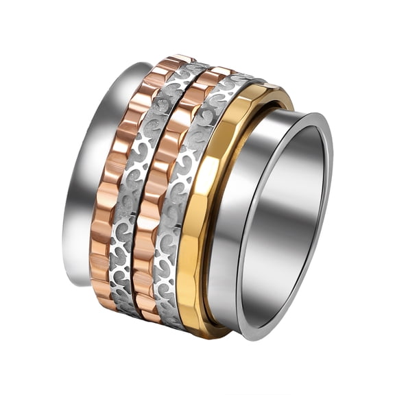 Avaner Women's Tri-Color Anxiety Relief Ring: Three-Band Spinner Fidget Ring for Stress, Daily, Gift