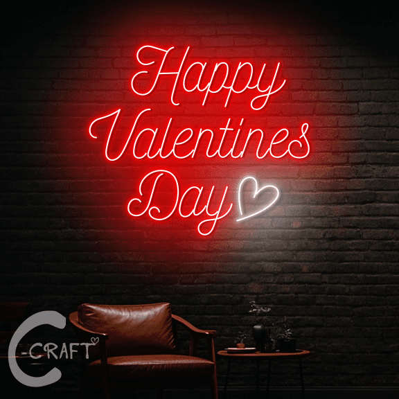 C-CRAFT Happy Valentine's Day Neon Led Light Sign 20 inch for Home Bedroom Party Wall Decor