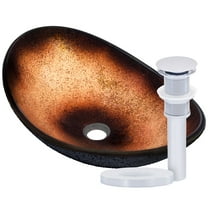 Novatto NOHP-G008-8031CH Rena Copper and Black Painted Oval Glass Vessel Sink with Chrome Pop-Up Drain, Mounting Ring