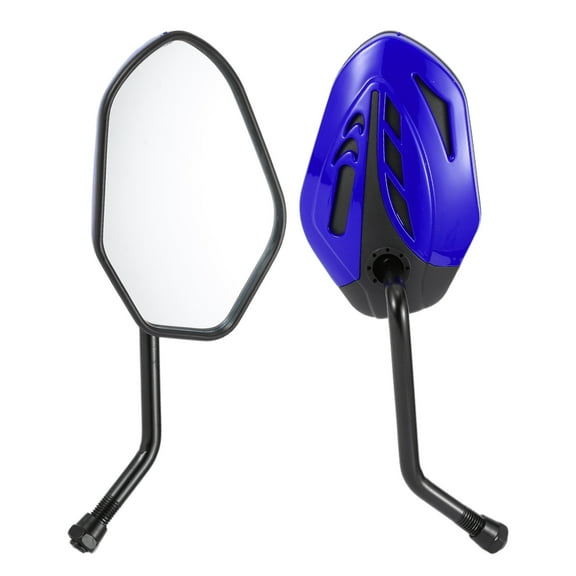 Unique Bargains 1 Set Motorcycle Rear View Mirrors Universal Plastic Iron Clear Glass Bar End Side Mirrors Mount Blue Rhombus Straight Handle with Curved End