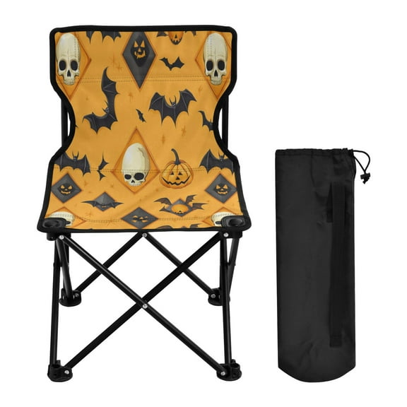 600D Oxford Camping Chair Portable Foldable Chair Supports 220 lbs for Picnic, Fishing, Backpacking Halloween Pumpkin and Bats Design