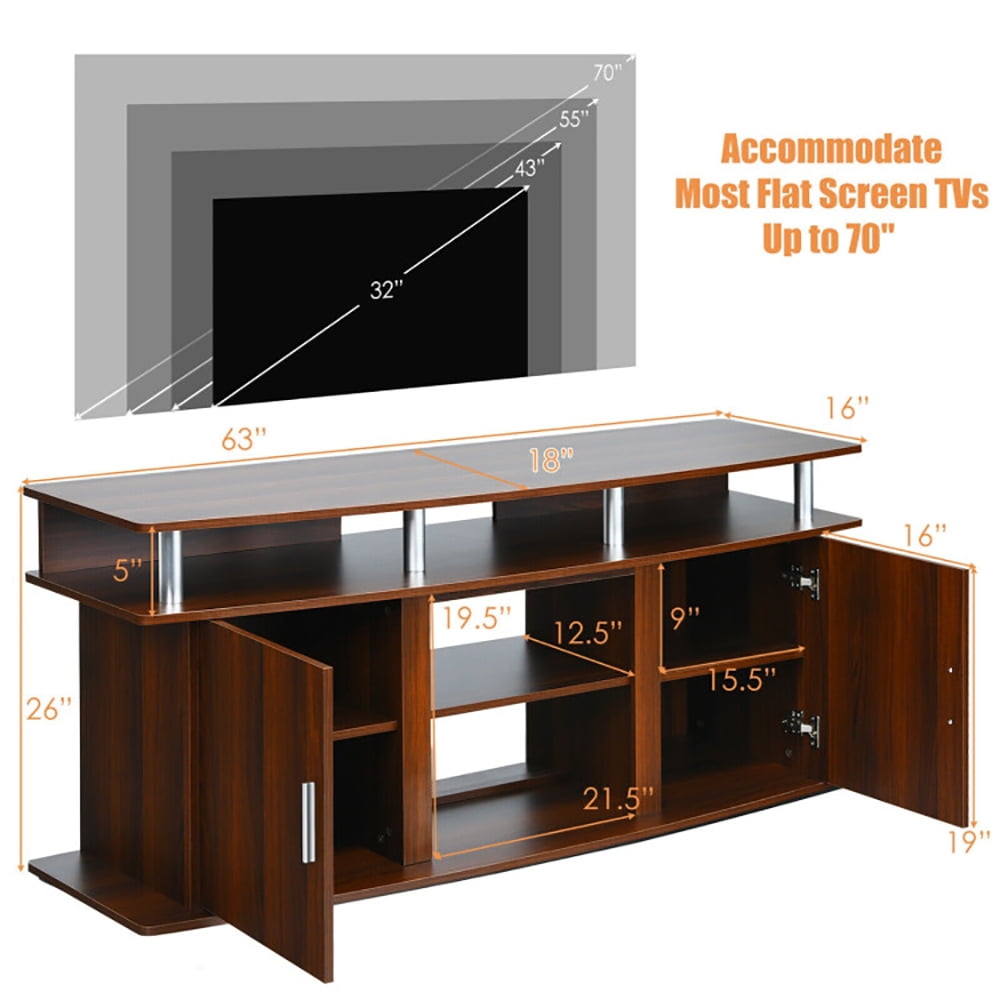 Finihen TV Stand, TV Cabinet, 63 Inch TV Entertainment Console Center with 2 Cabinets, Media Entertainment Center with Storage, for Living Room, Bedroom, Walnut