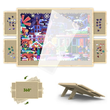 1500 Piece Puzzle Board with Drawers and Cover, Adjustable Tilting Puzzle Board, Portable Wooden Jigsaw Puzzle Table for Adults as a Gift