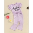 thumbnail image 4 of Baby Girl Summer Outfits Letter Print Short Sleeve T-Shirt and Elastic Flare Pants Cute 2 Piece Clothes, 4 of 10
