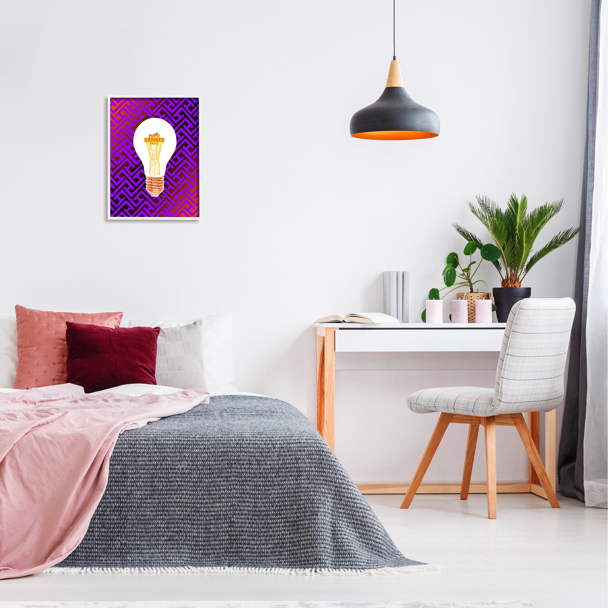 Stupell Industries Patterned Glam Lightbulb Beauty & Fashion Painting White Framed Art Print Wall Art, 16 x 20