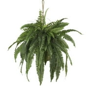 Nearly Natural 22" Large Plastic Boston Fern Artificial Plant in Hanging Basket, Green