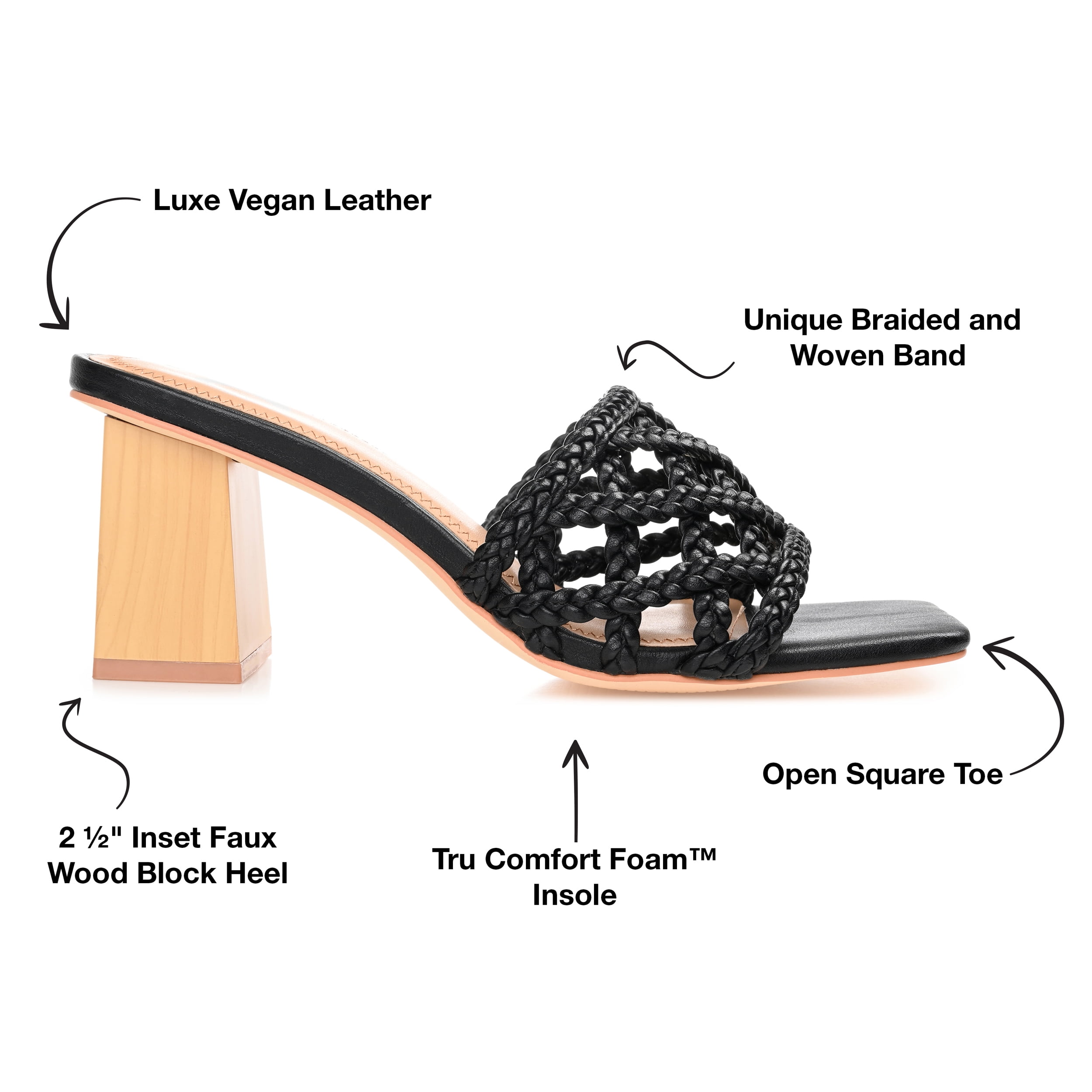 Journee Womens Evvie Open Square Toe Block Heel Sandals
