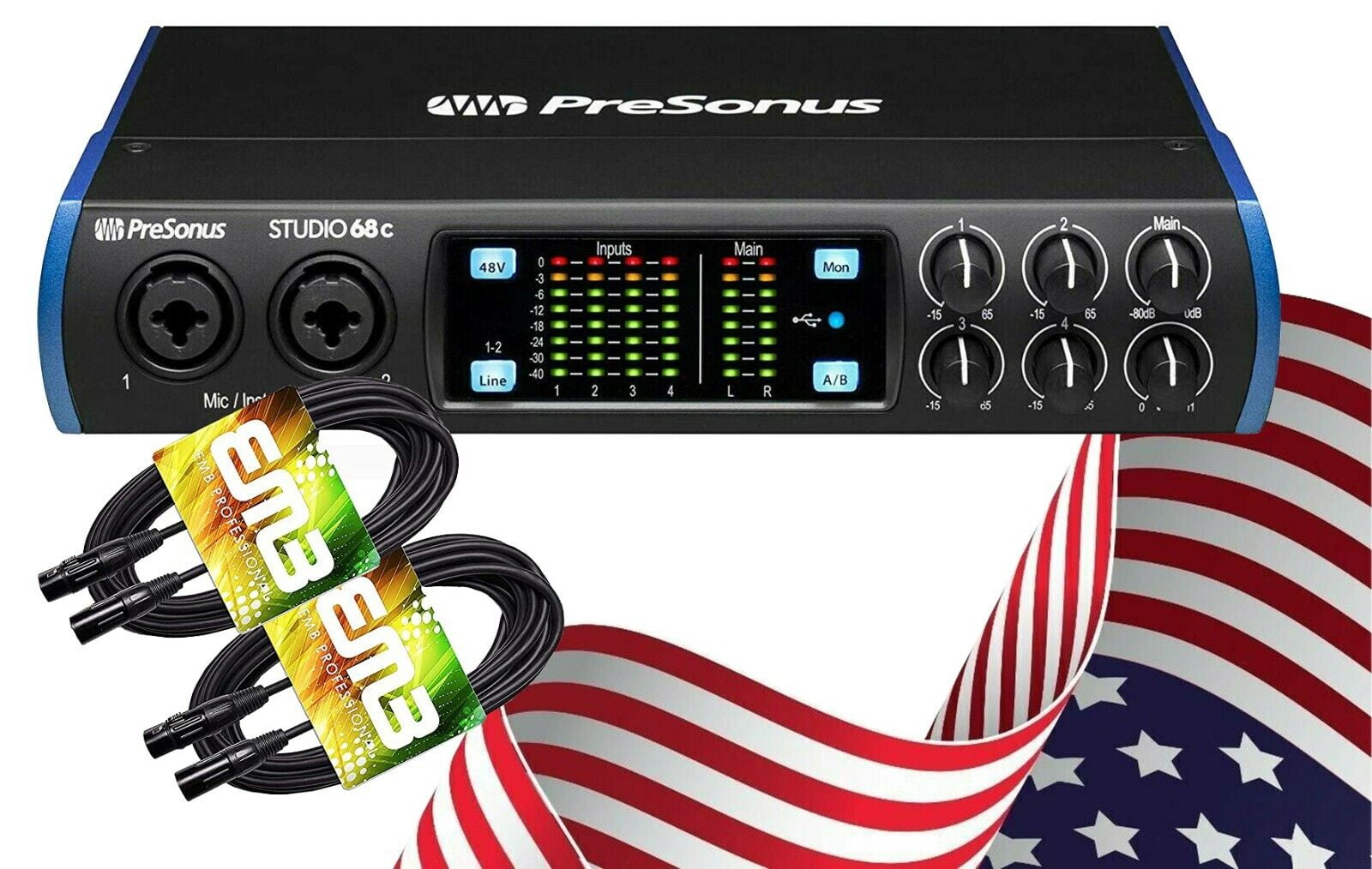 PreSonus Studio 68c 6x6 192 kHz USBC Audio Interface + XLR Cables Pair