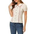 thumbnail image 4 of INSPIRE CHIC Women's Floral Peter Pan Collar Blouse Top White Red M, 4 of 5
