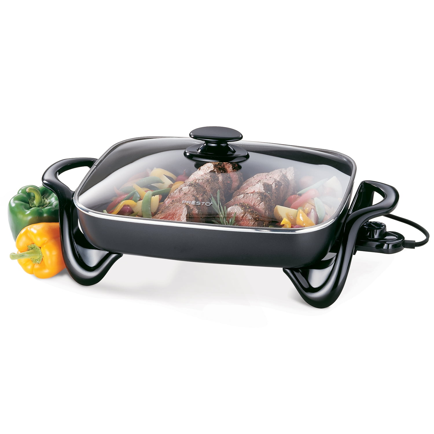 Presto 16-inch Electric Skillet for Roast Fry Grill Stew Bake with glass cover 
