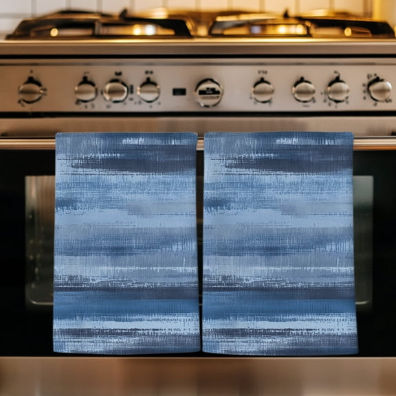 Navy Blue Ombre Kitchen Towels Set of 2, Vintage Shabby Blue Abstract Art Absorbent Dish Towels for Kitchen, Microfiber Hand Towel, Quick Drying Tea Towel for Cleaning Decorative Dishcloths