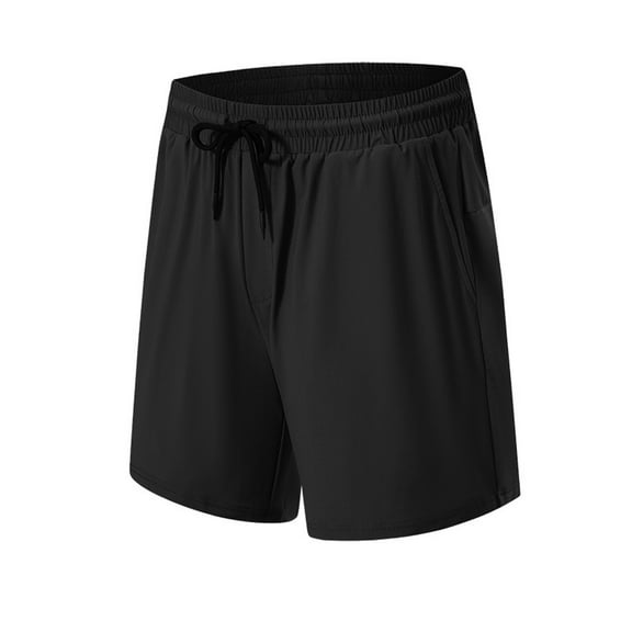 hopeusnice Men's Teen Boy Solid Color Shorts Sweat Shorts Elastic Waist Drawstring Lounge Shorts Summer Running Shorts Quick Dry Pants Pockets Workout Gym Casual Beach Black L