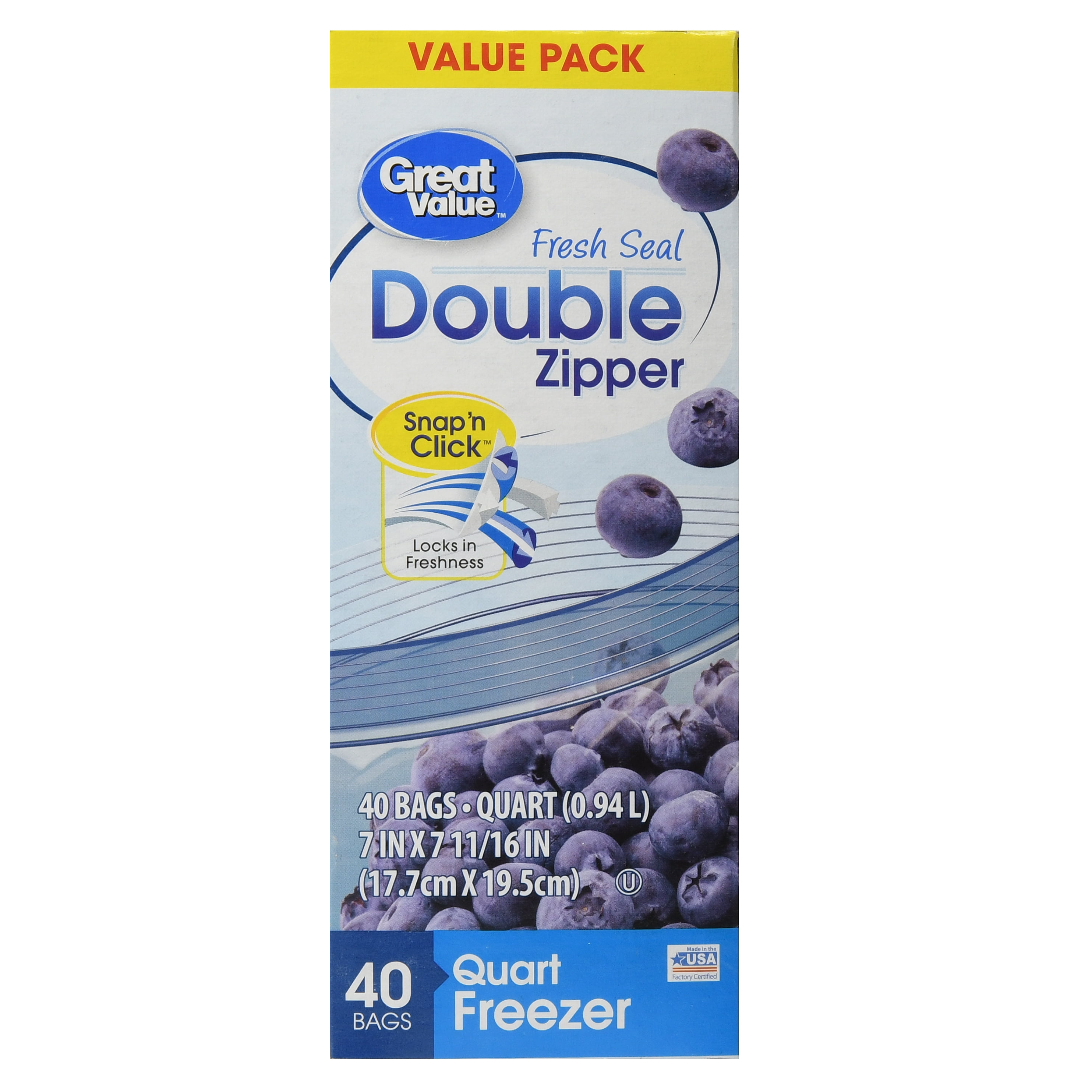 Great Value Double Zipper Freezer Bags, Quart, 40 Count Deal BrickSeek
