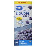 (2 pack) Great Value Double Zipper Freezer Bags, Quart, 40 Count